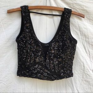 Black Sequin Plunge Crop Top